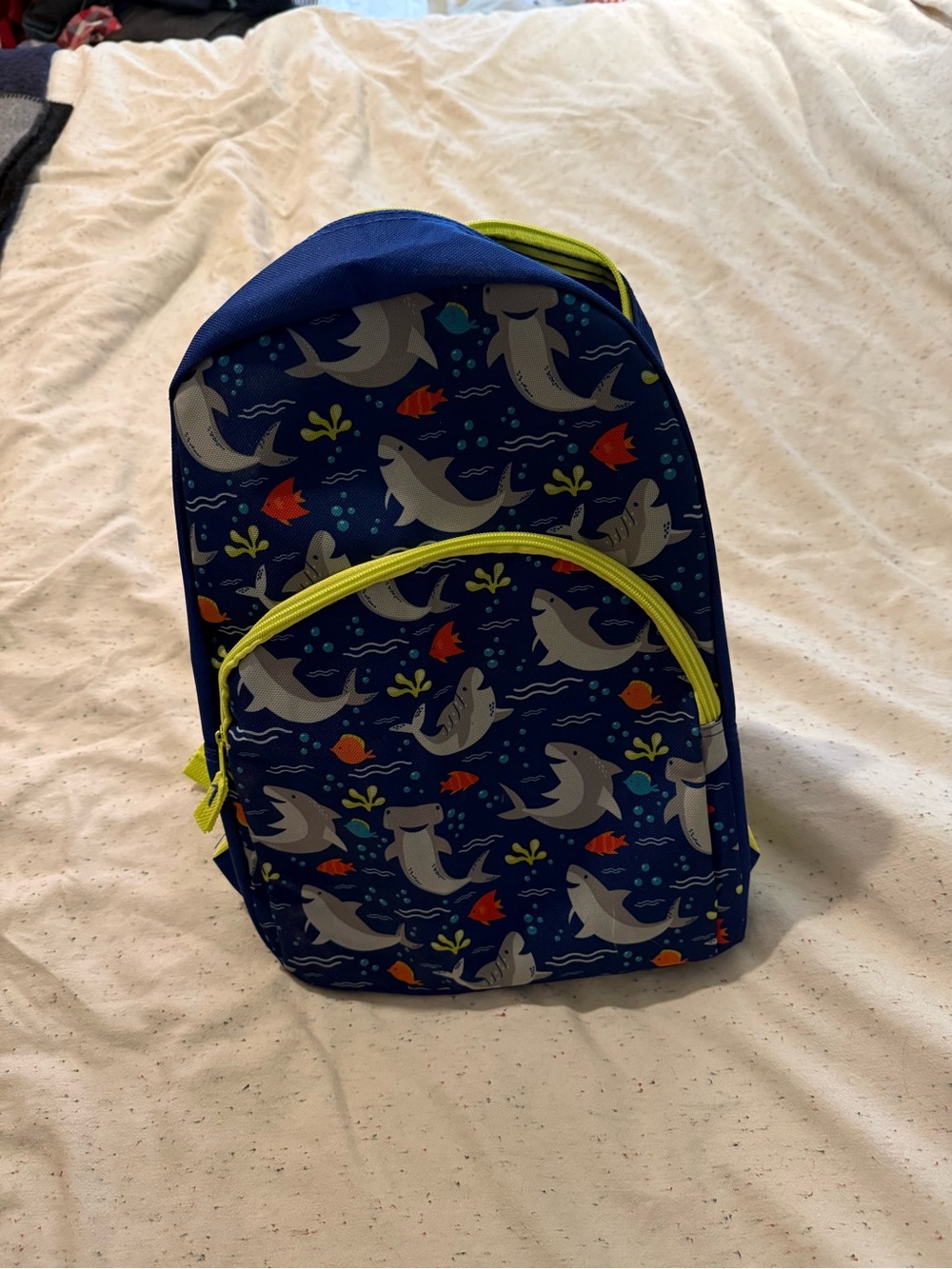 Kids Shark Print Backpack with Lime Zipper